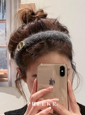 Pree毛线灰色发箍女2025新款复古头箍高颅顶高级感时尚发饰头饰