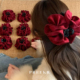 Pree法式 盘发夹 复古缎面花朵抓夹新年红色大号鲨鱼夹女2026新款