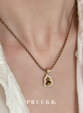 新中式宝葫芦金属虎眼石项链