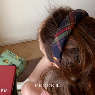 洗脸压高颅顶高级感 preeKr秋冬格纹复古英伦风百搭发箍头箍女款