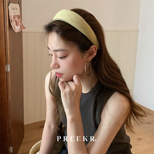 Pree柠檬草的夏天~小清新布艺百搭鹅黄发箍高颅顶女发带式头箍