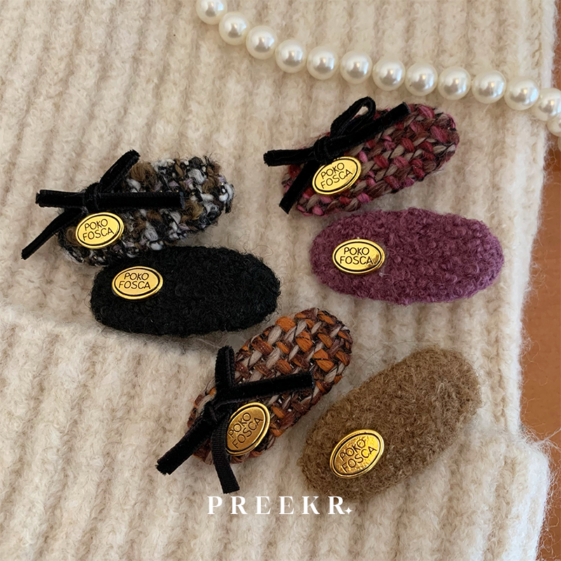 Pree金标布艺毛线椭圆秋冬对夹刘海夹侧边夹子前额发卡碎发边夹,饰品/流行首饰/时尚饰品新,发饰,淘宝优惠券,粉丝福利购,淘宝优惠卷