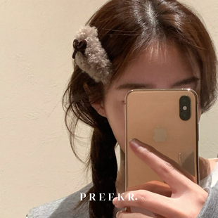 Pree羊里羊气秋冬羊羔毛蝴蝶结发夹掰掰夹新款氛围感碎发夹侧边夹