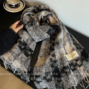 GULESWYCAP新款仿羊绒格子围巾女冬季百搭保暖情侣礼物披肩围脖男