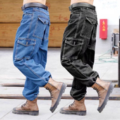 纯棉牛仔耐脏工作裤 子防烫直筒干活 男劳保耐磨宽松工人电焊焊工裤