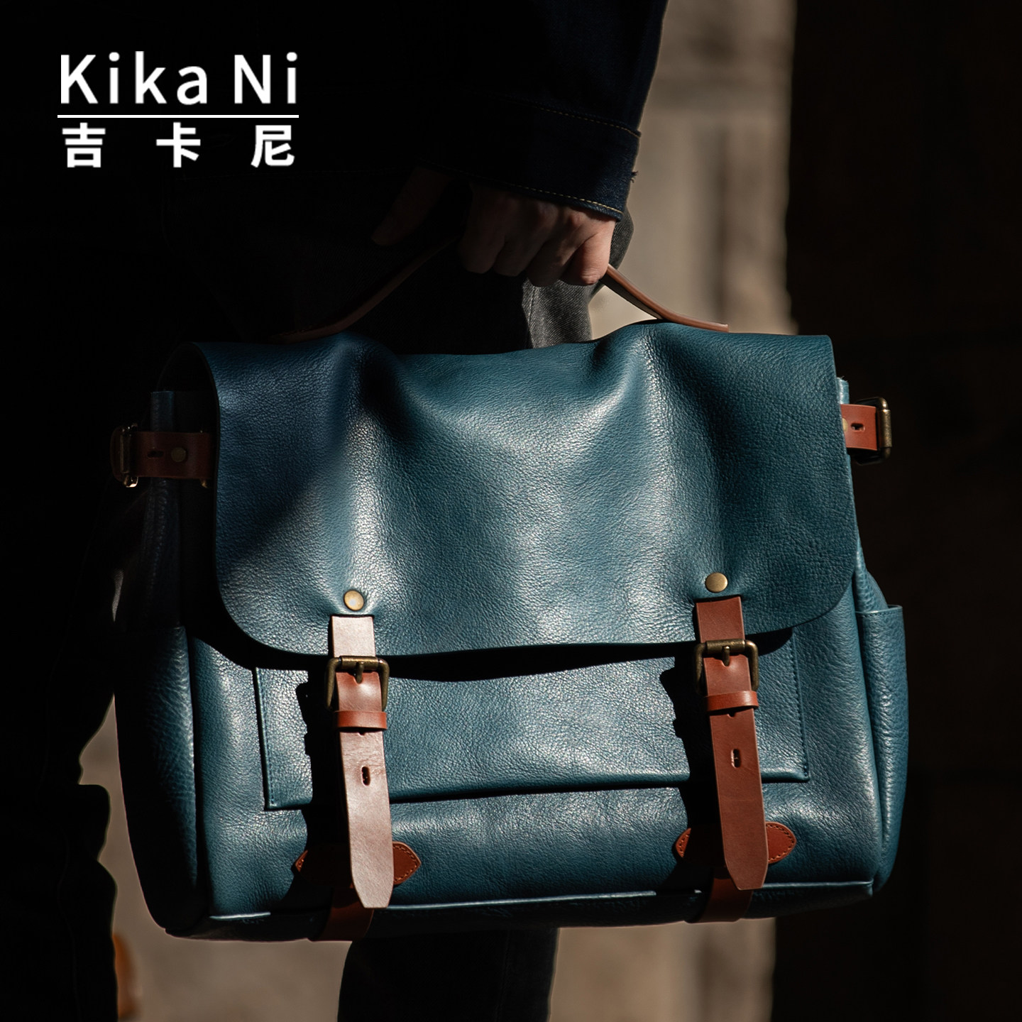 吉卡尼复古通勤斜挎包手工邮差包图片
