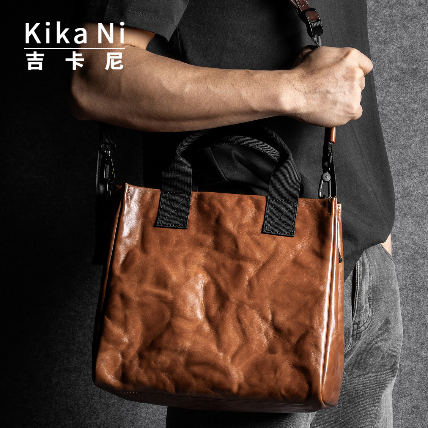 吉卡尼牛皮斜挎包休闲通勤手提包图片
