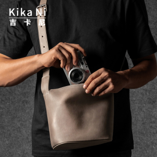 吉卡尼 简约质感单肩包真皮微单相机包高档头层牛皮徕卡斜挎包男