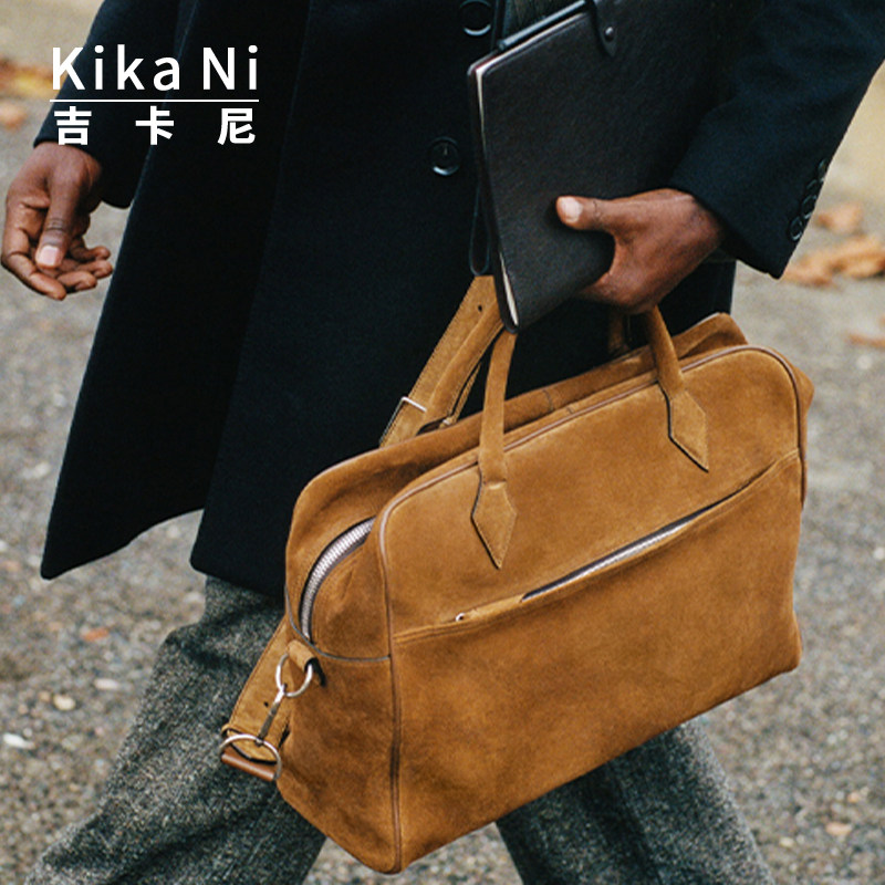 吉卡尼 秋冬复古麂皮绒公文包男士大容量旅行通勤手提包单肩斜挎,箱包皮具/热销女包/男包,男士包袋,淘宝优惠券,粉丝福利购,淘宝优惠卷