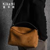 吉卡尼斜挎包美拉德麂皮绒复古休闲拉链男包大容量单肩手提通勤包
