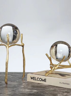 全铜底座圣诞水晶球欧式轻奢创意家居房间电视柜软装饰品摆件