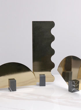 家居摆件现代轻奢金色扇形锯齿半圆售楼处客厅摆件金属创意工艺品