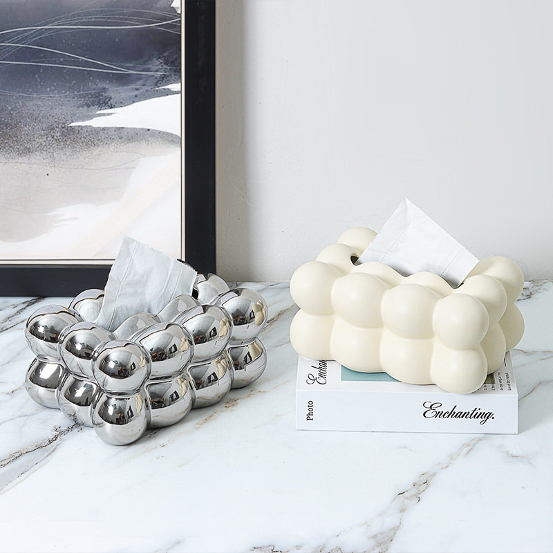 现代简约法式北欧轻奢棉花糖陶瓷纸巾盒家居样板间球球装饰抽纸盒