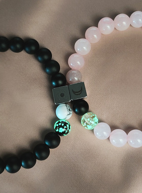 欧美 新款日月同辉夜光珠串珠情侣手链一对男女手串