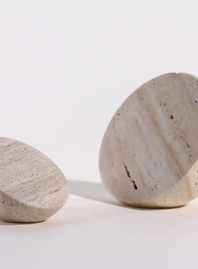 日式风米黄色天然洞石半球形电视柜办公桌桌面装饰摆件