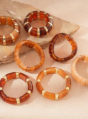 欧美咖色晕染亚克力手镯波西米亚度假风手镯女简约设计感手饰