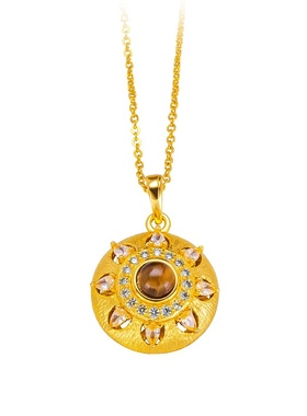 八芒星虎眼吊坠沙金太阳花虎眼拉丝钻石项链送女友生日