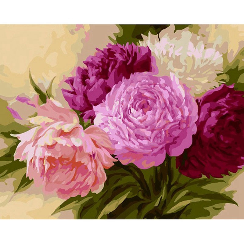 DIY数字油画自然风景花卉挂画牡丹纯手绘客厅卧室书房装饰画图片