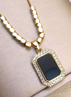 黑色方牌项链女百搭高级感轻奢小众饰品高级感锁骨链