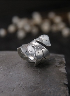 戒指男女士款 树叶个性夸张复古叶子指环 泰国手工银