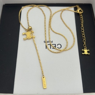 凯旋门抽绳吊坠镀金色抽拉项链高级感锁骨链女