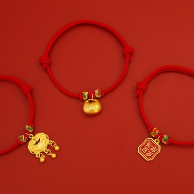 宠物新年长命锁长命百岁编绳项圈春节猫咪狗金色项链红色装饰无声