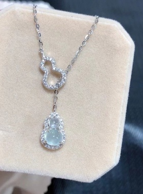 蓝色双葫芦吊坠项链小众气质百搭颈链新中式高级感锁骨链