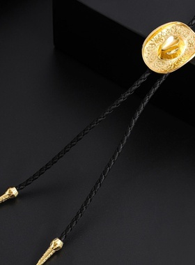 欧美复古牛仔帽爵士帽那女情侣牛皮绳长毛衣链波洛领带吊坠