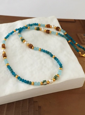 秋冬艺术风彩绘图画石项链小众复古颈链新潮高级感毛衣链2747