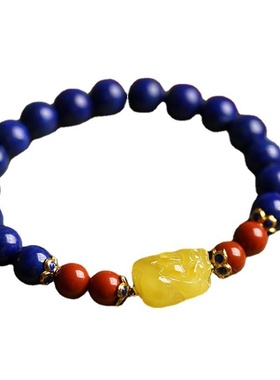 天然青金石手链女夏 diy玉石蜜蜡貔貅串珠水晶珠子多宝手串