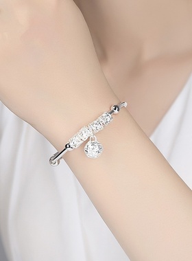 宝嘉利镀925银手镯女款宫铃铛韩版时尚百搭足银运转珠镯子民族风