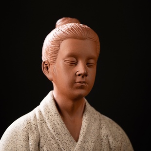 紫砂泥姜子牙渔翁钓鱼摆件陶瓷人物博古架电视柜垂钓假山鱼缸造景