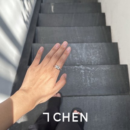 7CHEN 欧美镀银镶钻纹理戒指小众个性时髦设计感食指戒指环男女