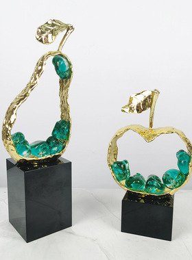 绿色玻璃苹果雪梨水晶桌面摆件酒柜电视柜家居饰品吉祥轻奢新创意