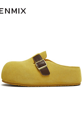 天美意25秋复古黄色厚底大头勃肯包头半拖鞋女外穿凉拖KK059CH5