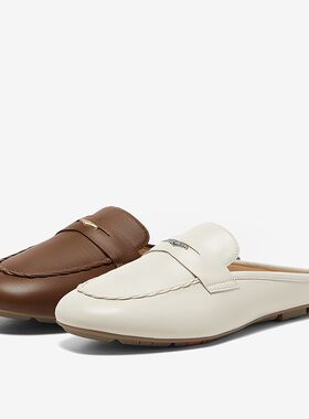 Bata穆勒拖鞋女2025春商场新款英伦羊皮软底一脚蹬包头拖AMV49AH5