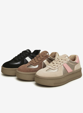 百思图2023冬季新款加绒复古德训鞋厚底女运动休闲面包鞋ND762DM3