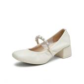 银色玛丽珍鞋 女鞋 浅口粗跟单鞋 Tata他她法式 小皮鞋 2024新7ACC1CQ4