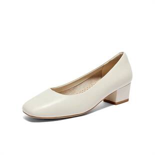 森达高跟单鞋女鞋2024秋季新品小羊皮商场同款浅口单鞋XBC01CQ4