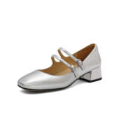 真皮单鞋 百丽质感银色玛丽珍鞋 女2024秋商场同款 B6T1DCQ4