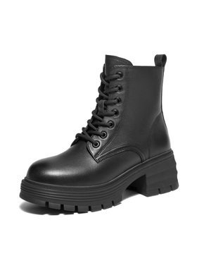 百丽Belle女靴子超软羊皮瘦瘦靴厚底英伦风马丁靴女短靴3N140DD4