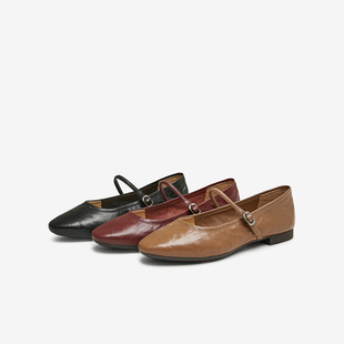 Bata羊皮书女2025春商场新款 AFY34AQ5 复古玛丽珍舒适软底浅口单鞋