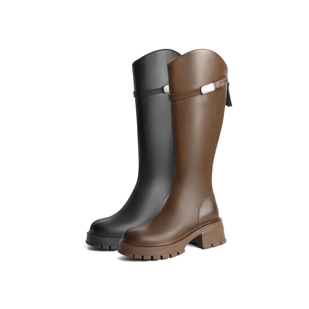 专柜正品百丽Belle24冬女靴厚底弹力靴高跟长筒靴高长靴B9G1DDG4