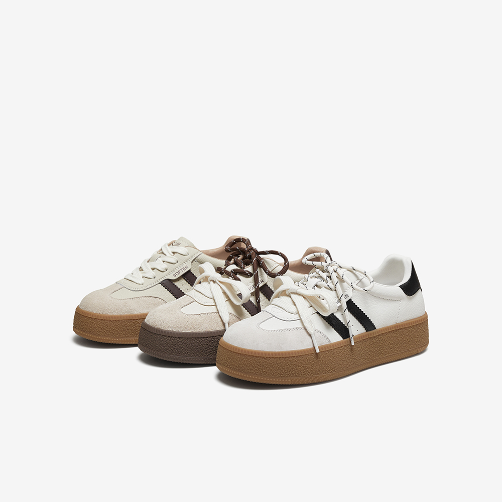 百思图2025秋季新款真皮复古厚底增高德训鞋运动女休闲鞋D3378CM5