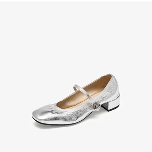 可露丽2025秋季 单鞋 新款 玛丽珍鞋 女 银色漆皮手工法式 73hours女鞋