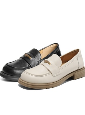 百丽女鞋子海鸥乐福鞋女25春季新款黑色小皮鞋深口单鞋D7D1DAA5