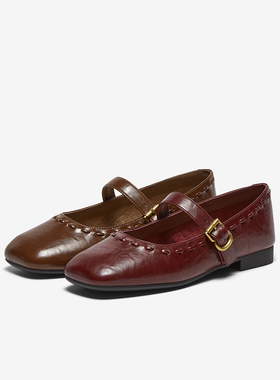 百思图2025秋新款舒适低跟红色玛丽珍鞋小皮鞋浅口女单鞋F0111CQ5