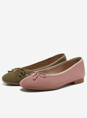 Bata浅口单鞋女2025春季新款羊皮软底百搭蝴蝶结单鞋AMV51AQ5