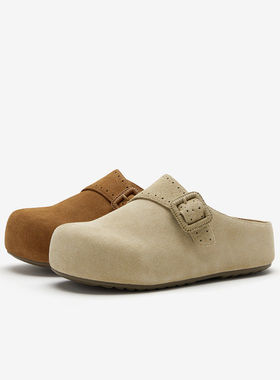 Bata巴斯克勃肯鞋女2026春季商场新款时尚百搭牛剖皮拖鞋ACI04AH6