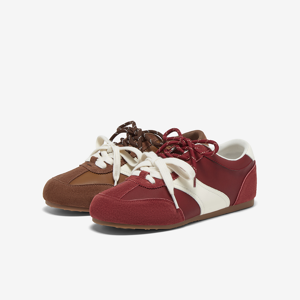 百思图2025秋季新款真皮红色德训鞋女赛车鞋运动休闲鞋D3586CM5